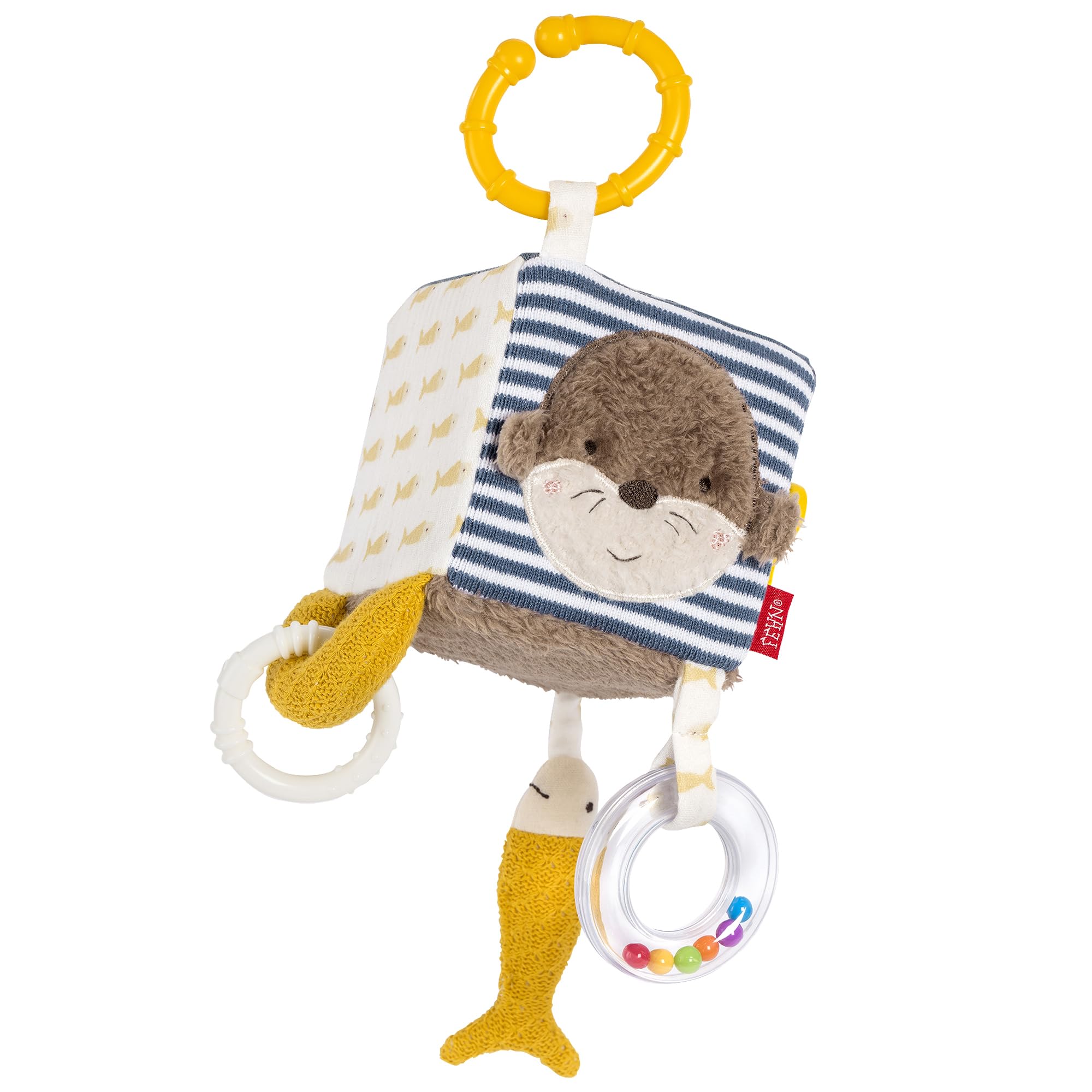 Fehn Activity-Würfel Otter – Motorik-Spielzeug mit Greifelementen zum Aufhängen – Für Babys und Kleinkinder AB 0+ Monaten – Maße: 10 x 10 cm