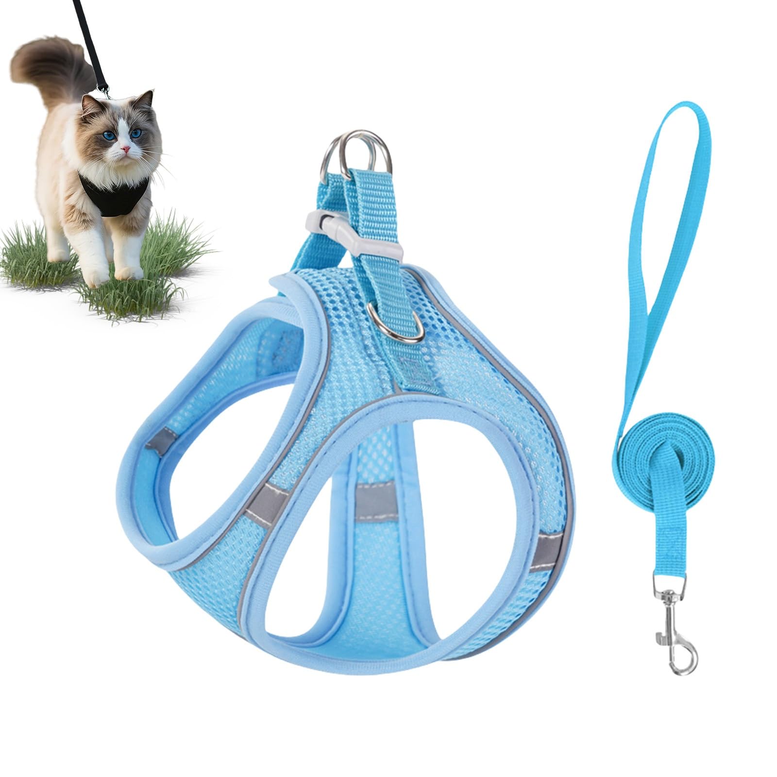 Liocwocne Cat Harness and Lead Set, Cat Explorer Harness, Reflective Adjustable Soft Cats Leads for Large and Medium Kittens. Less Boredom, More Discovery(I,XXXS)