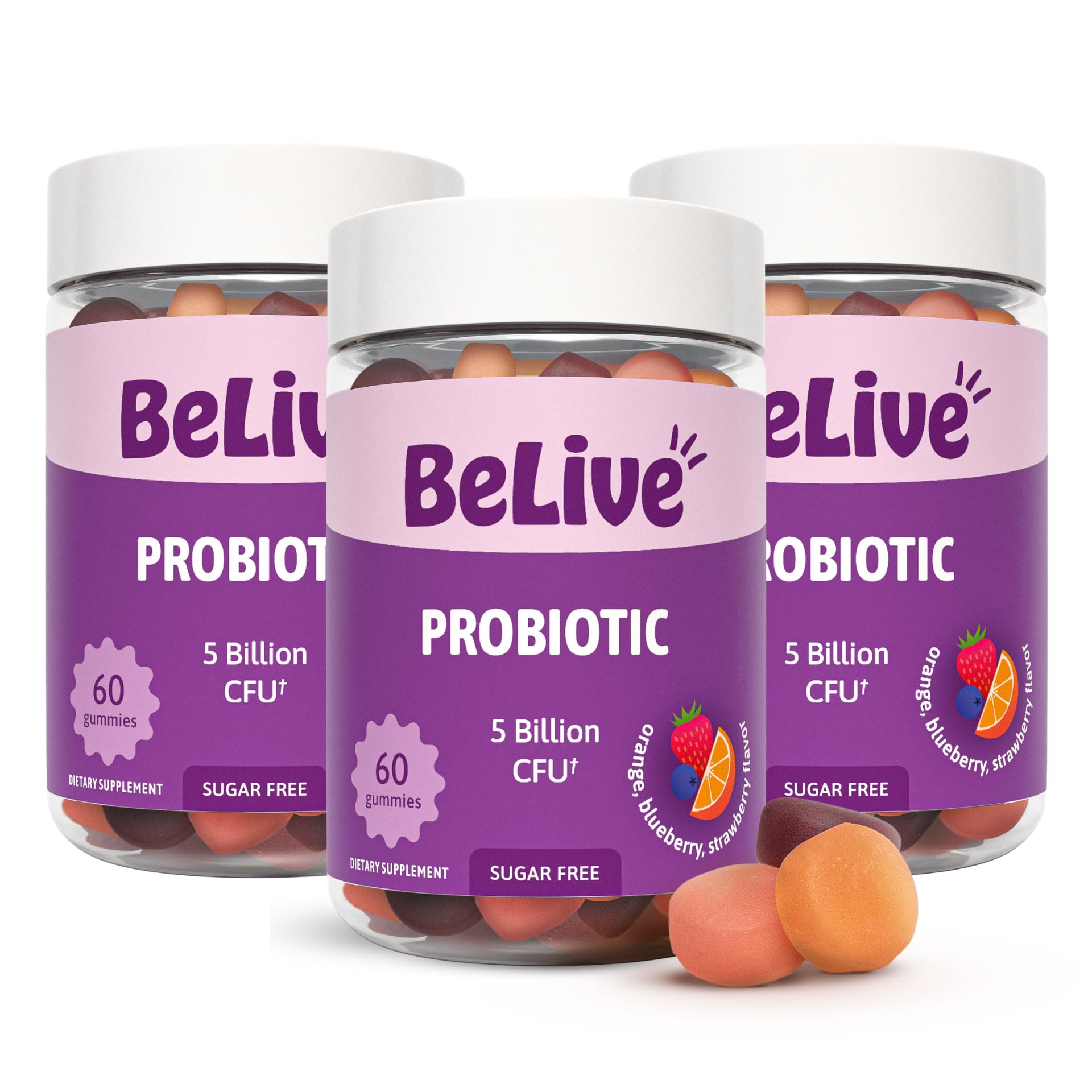 BeLive Probiotic Gummies, with 5 Billion CFUs, Zero Sugar, 180 Count