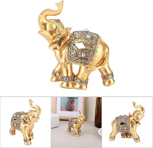 Miniatura 6 de WESE Estatua de elefante, adorno de elefante de resina dorada, tamaño pequeño, símbolo de estatua coleccionable, figura de elefante de buena suerte,