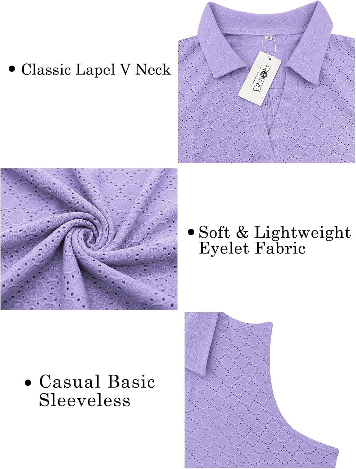 ROSRISS Womens Plus-Size-Tank-Tops Summer Sleeveless Casual Shirts Lapel V Neck Tunics Eyelet Tees - Image 3