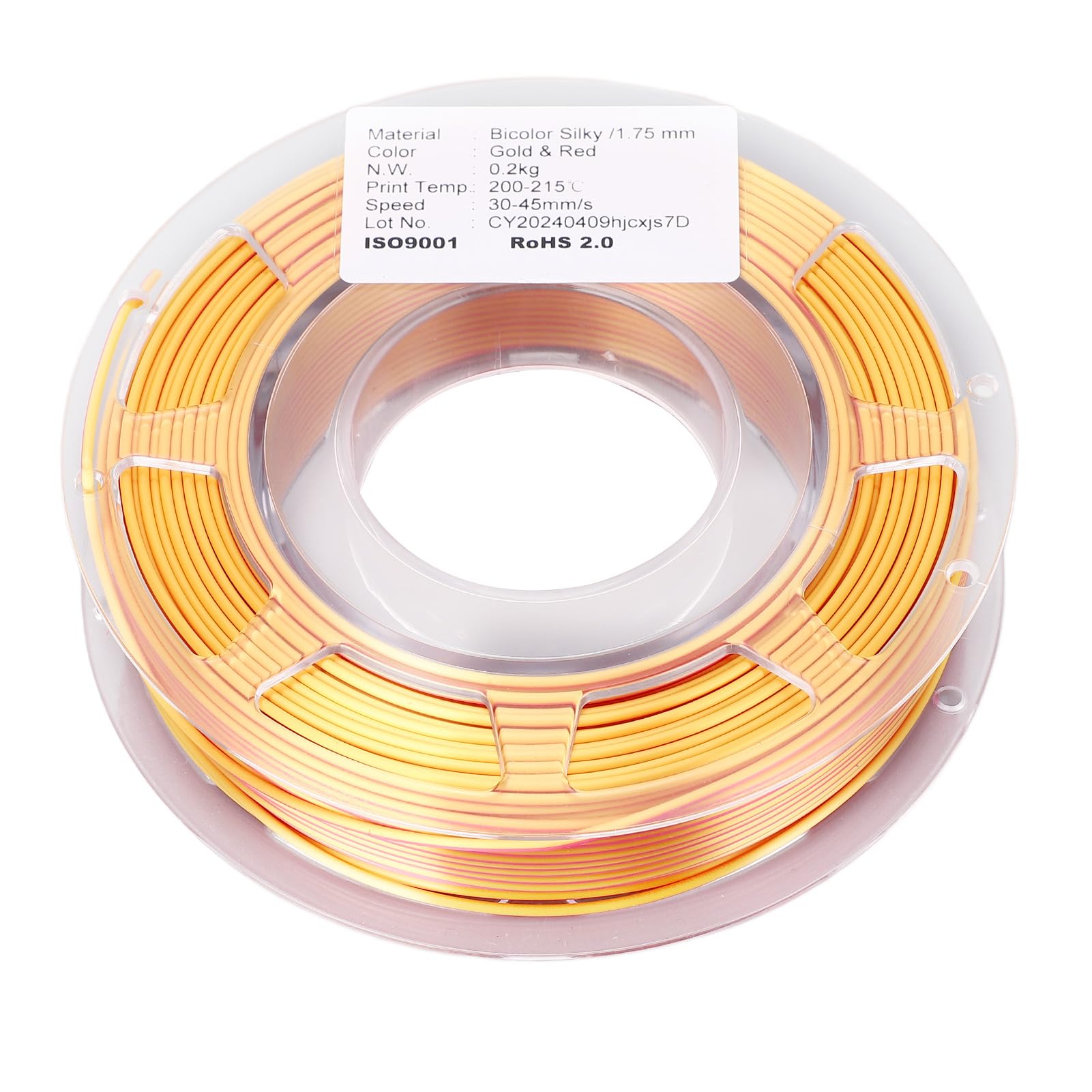 PLA 1,75 mm dwukolorowy pakiet żarników Złoty Czerwony Materiały eksploatacyjne do druku 3D 200 g 30-45 mm/s