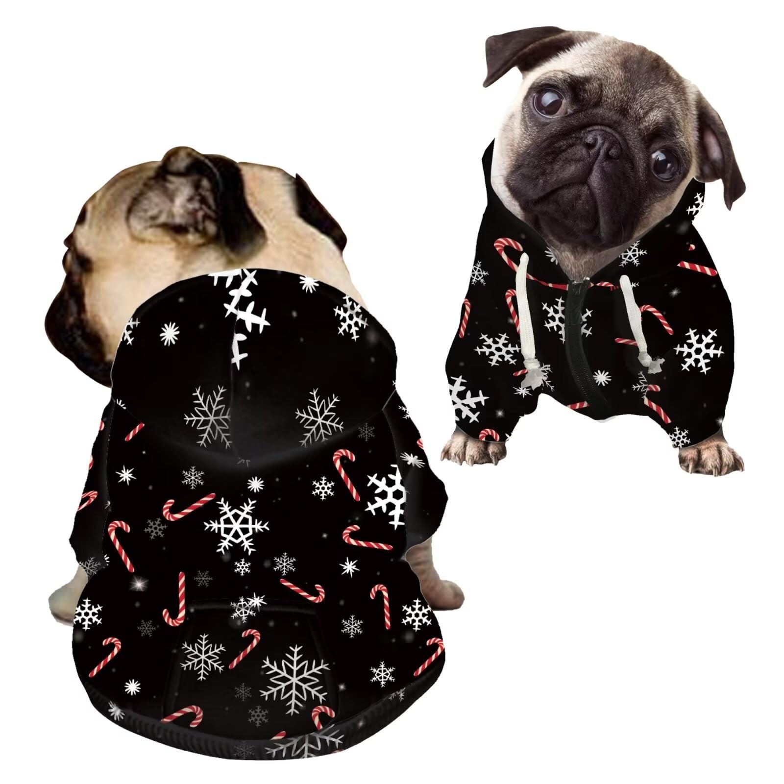 Howilath Puppy Cat Hoodies Coat Sweater, Christmas Snowflake Candy Pet Clothing Sweatshirt with Hat Zipper Outfit - M