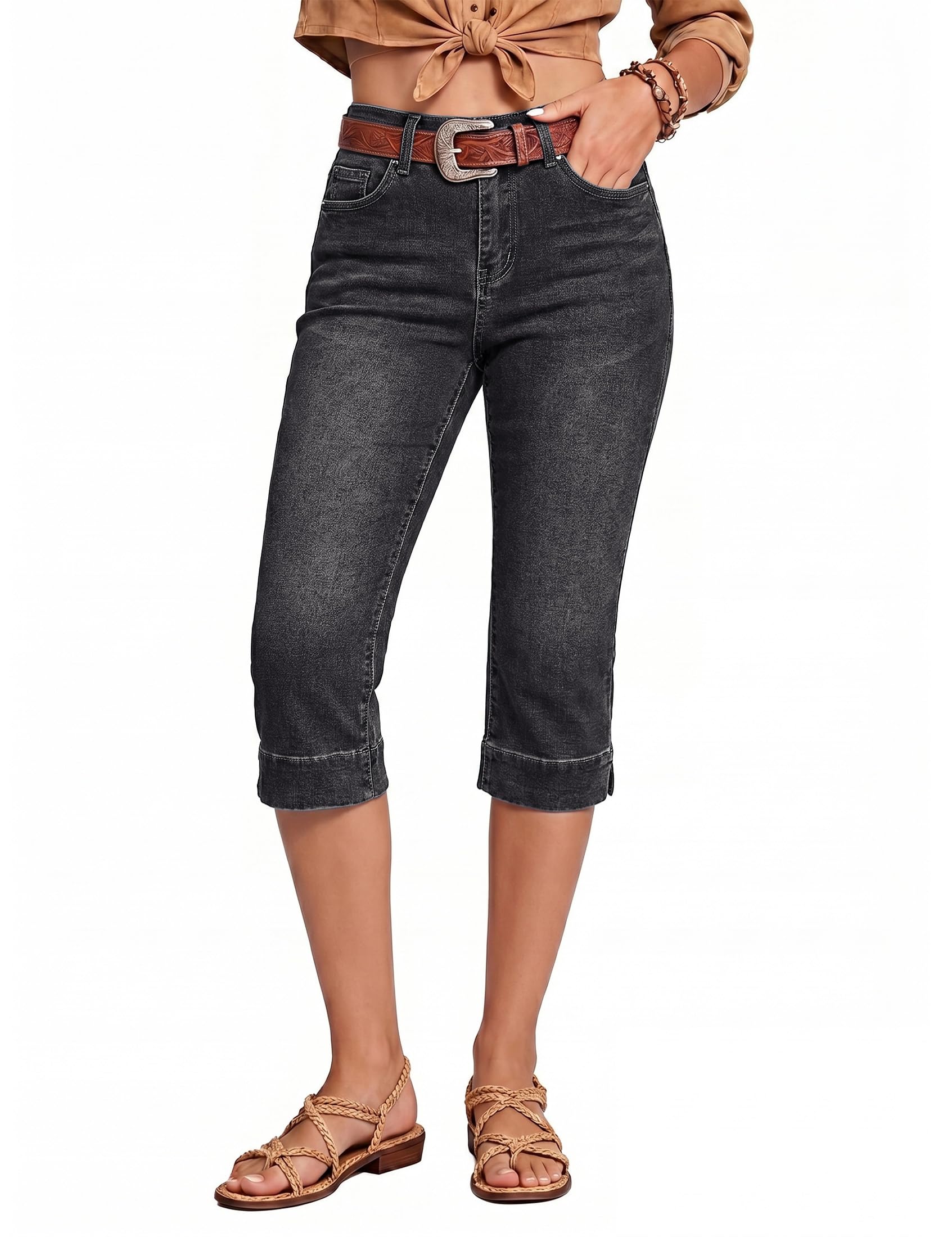 Luvamia Split Hem Capri Jeans