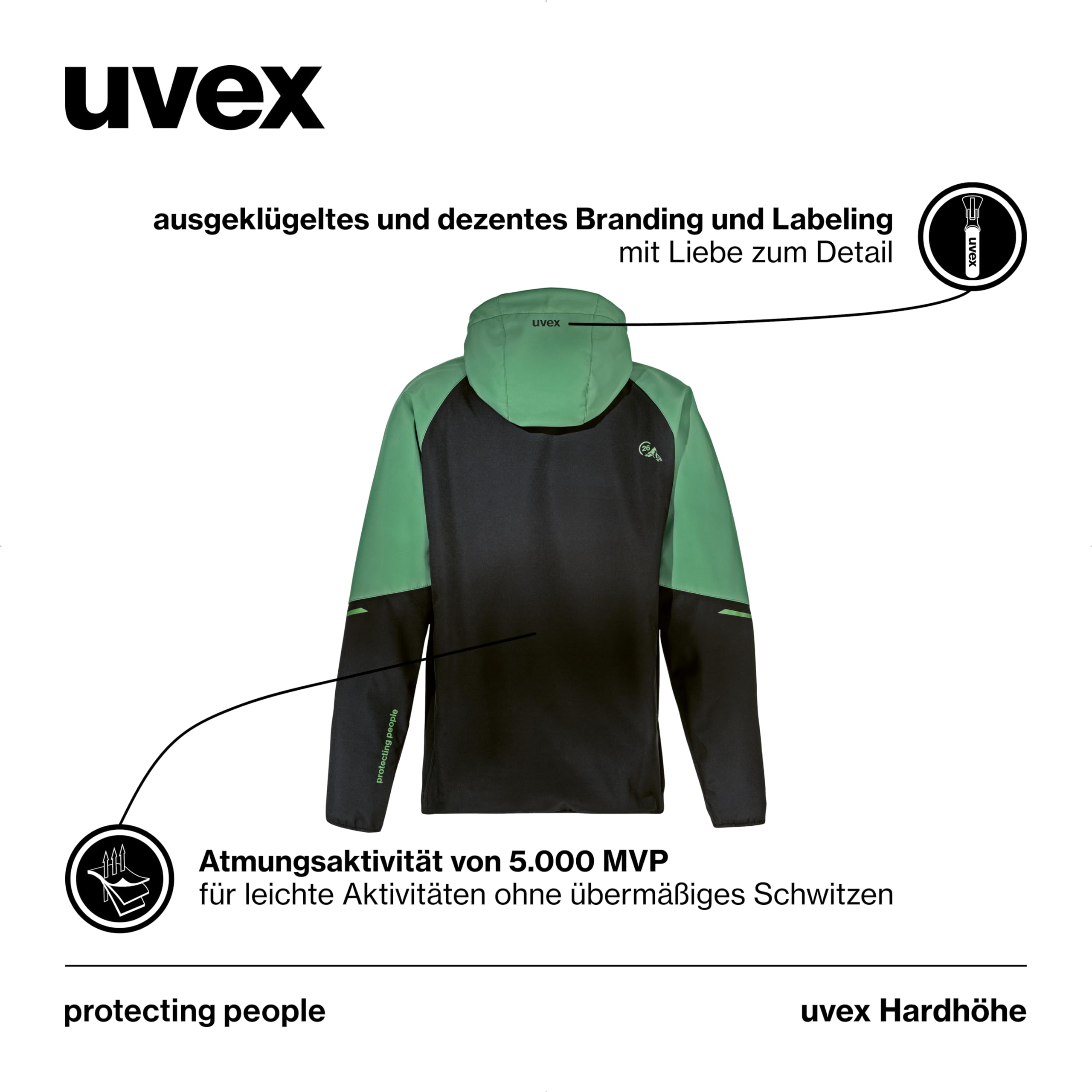 Uvex Veste Softshell Hardhöhe - Veste de Loisirs déperlante en Polyester recyclé avec capuche réglable