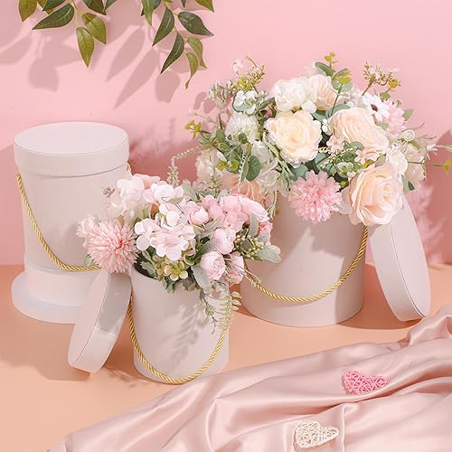 Miniatura 4 de Uiifan 6 cajas redondas de terciopelo con tapas, caja de regalo de terciopelo de San Valentín con asa para arreglos de regalo de flores de lujo,