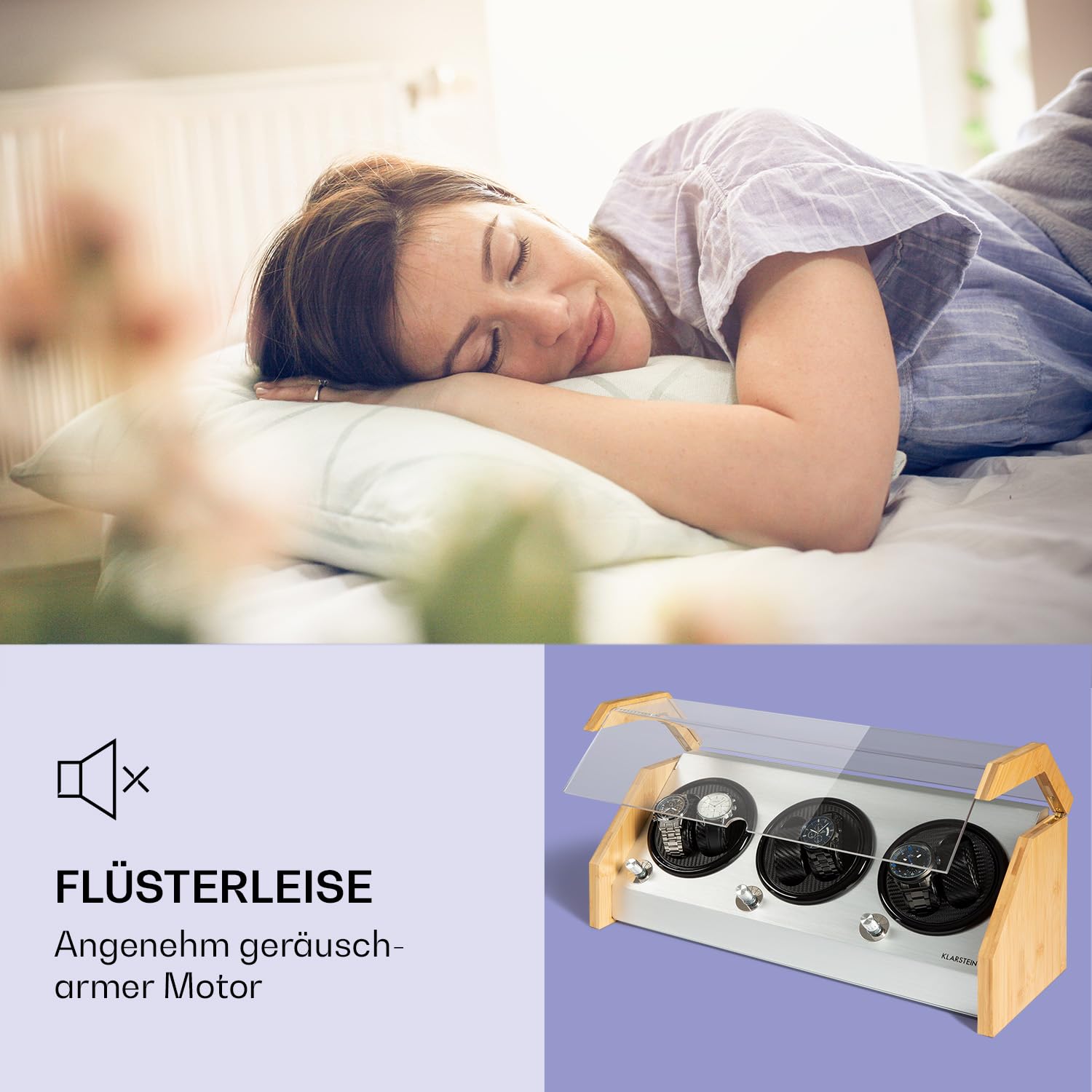 Klarstein Garonne 6 Uhrenbeweger für Automatikuhren - Uhrendreher mit 3 Drehtellern für 6 Uhren, Watch Winder mit 3 Drehgeschwindigkeiten, 4 Ratationsmodi, Bambusgehäuse
