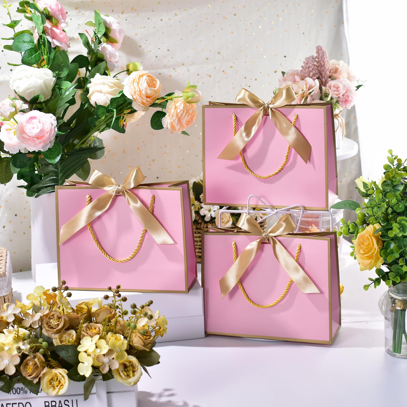DOYIDE 30 Pcs Thank You Gift Bags with Tissue Paper, 9x7x3.1in Paper Gift Bags with Handles, Gift Wrap Bags with Bow Ribbon for Wedding Birthday Baby Shower Bridesmaid Party