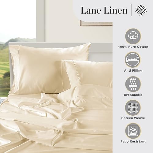 Miniatura 5 de LANE LINEN Juego de 2 fundas de almohada tamaño King, 100% algodón egipcio, satén, suaves, frescas y lisas de 1000 hilos, color marfil