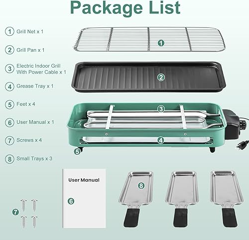 Miniatura 9 de Parrilla eléctrica de interior de 1500 W, 2 en 1 sin humo, parrilla de mesa portátil coreana Raclette para cocina con red de parrilla y placa