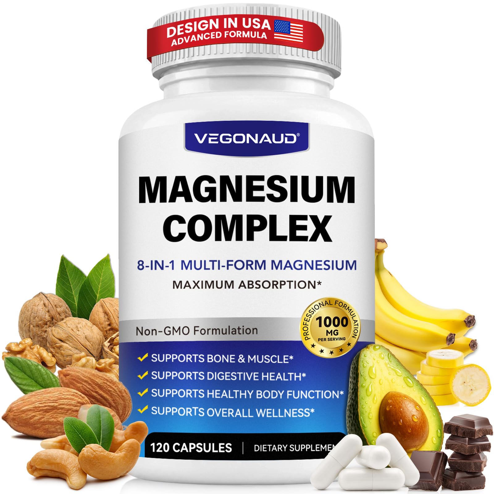 Magnesium Complex for Women & Men 8 in 1 Magnesium Supplement 1000mg 120ct 120 Count (Pack of 1)