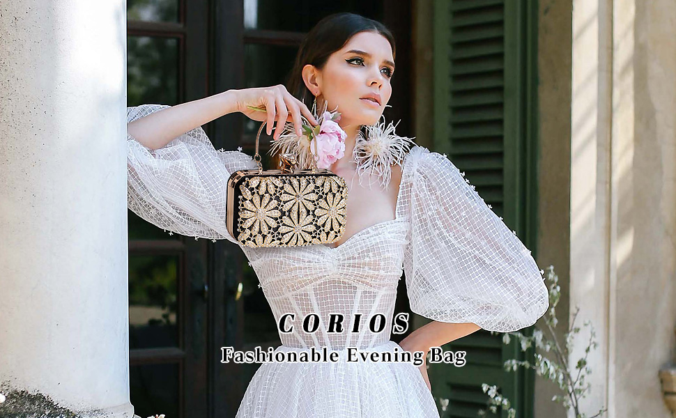 CORIOS Sac De Soirée Pour Femme Avec Strass - Sac à Main Pour Mariage