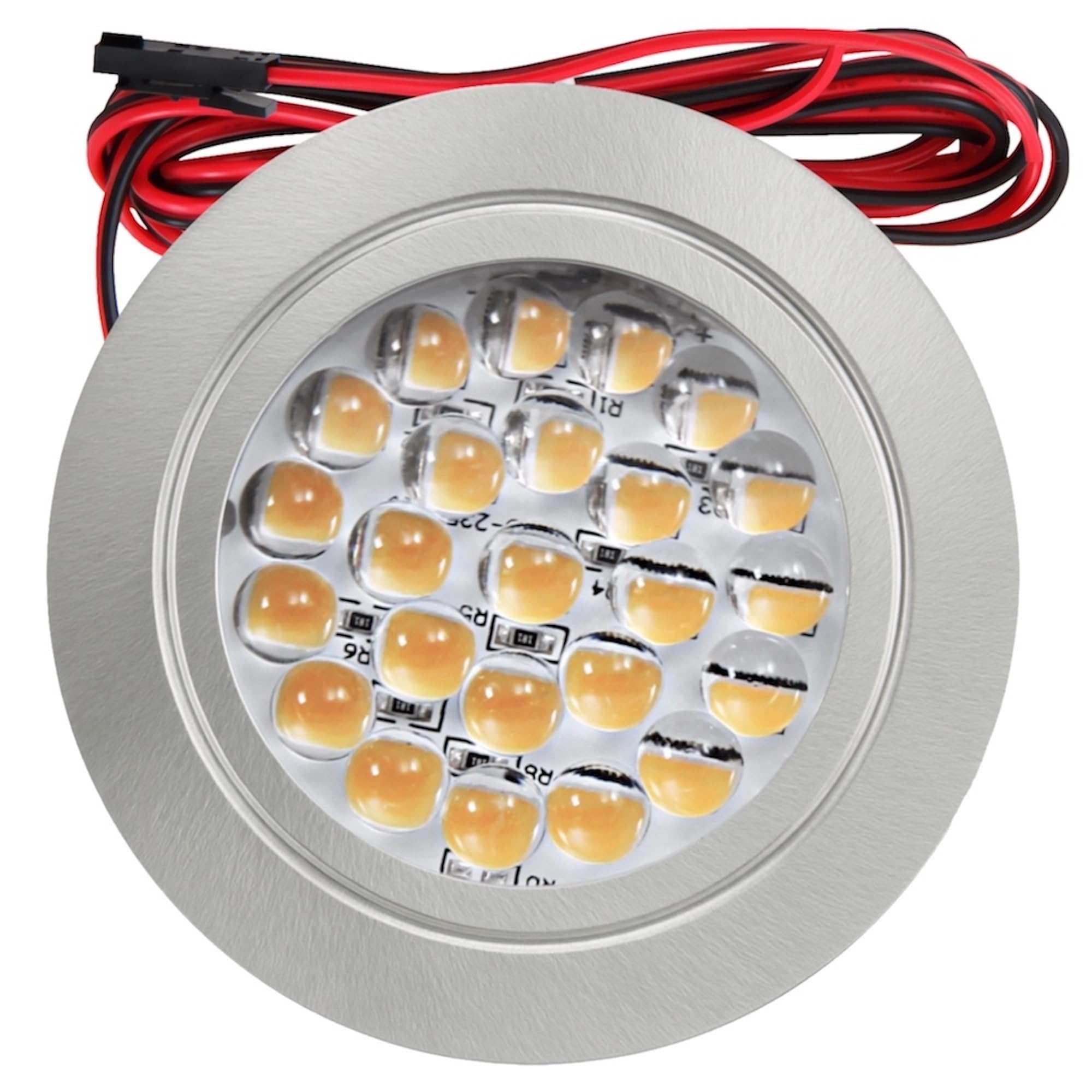 5er Set LED Möbel Einbaustrahler 12V ultra flach 2.4W Einbauleuchten Mira 190lm mit LED Trafo und 230V Zuleitung 4000k Neutralweiß Lochausschnitt: 58 bis 60mm Silber Plug and Play Spots