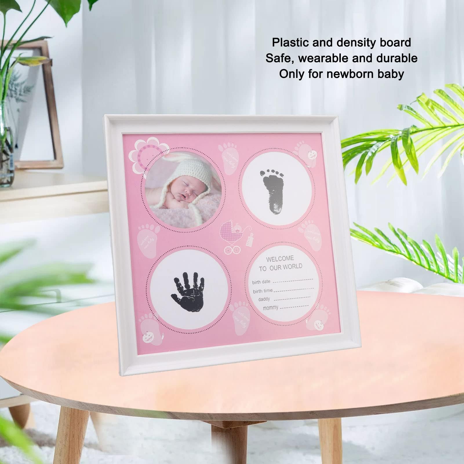 Kit per impronte di piedi del bambino, cornice in plastica per foto e impronte dei piedi del bambino (rosa)