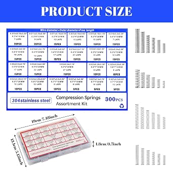 300PCS Compression Springs Set,Stainless Steel,For DIY, Automotive Repairs | Uniform Compression Force,Stable Performance,23 Different Sizes,Fit Doors, Bicycles,Toys,3D Printers and More Repair Projects