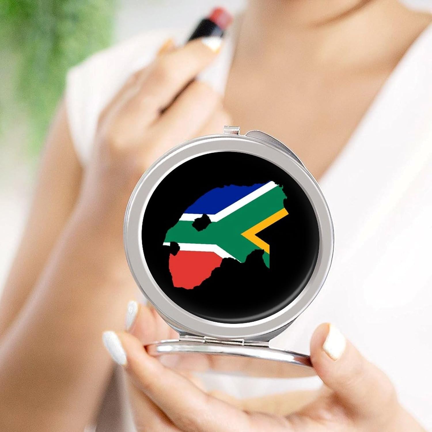 Flag Map of South Africa Compact Travel Mirror Pocket Makeup 2 Sided Folding Handheld for Handbag Purse image 4