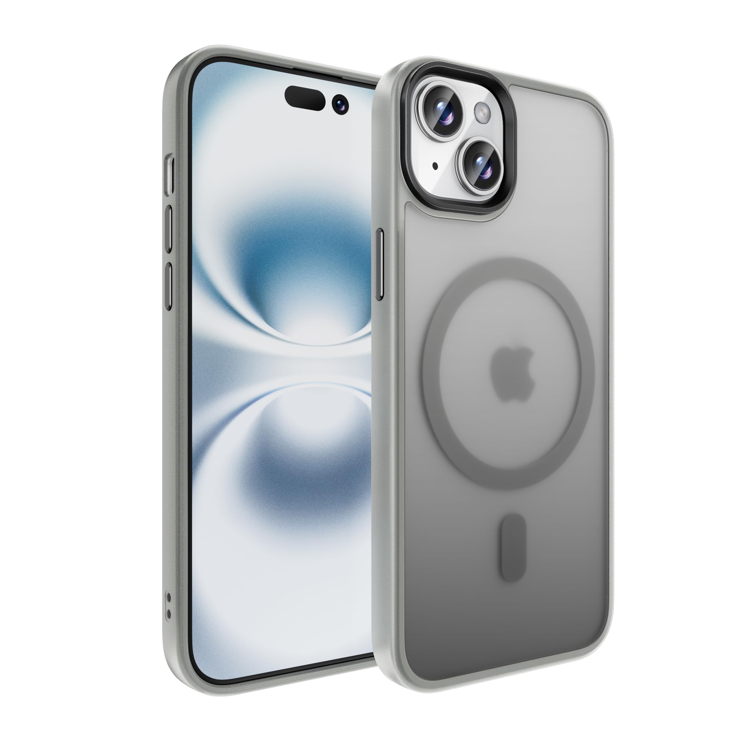 tigratigro Cover Magnetica per iPhone 15 Plus, Compatibile con MagSafe, Custodia Traslucida Opaca Posteriore Sottile Antiurto Protettiva Case, Protezione Antiurto di Grado Militare, Grigio