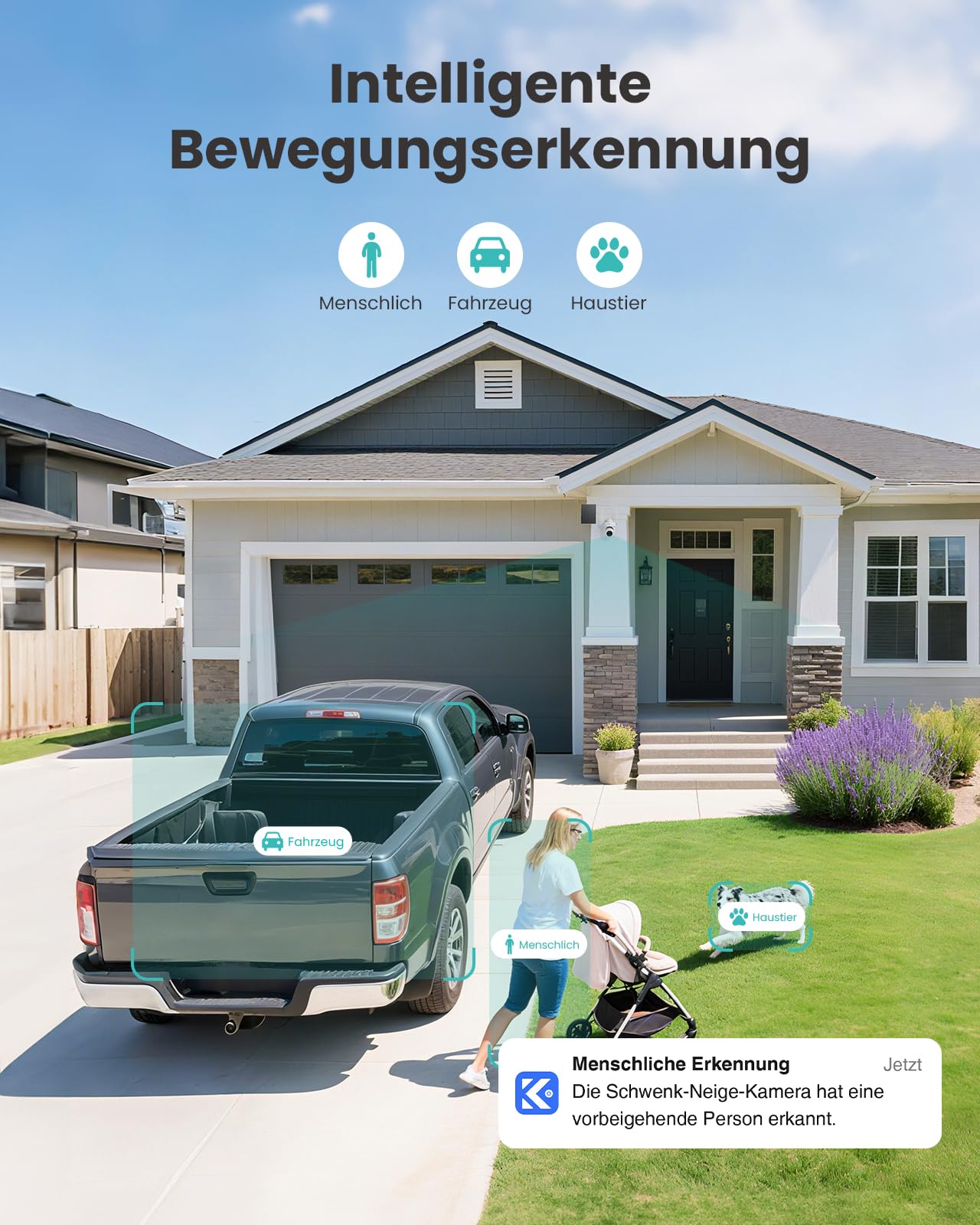 4K Überwachungskamera Aussen Set, 360° Panorama Kabellose Kamera, 2 Cam-Kit & 64GB Lokal Speicher HomeBase, 8MP kabellose mit Intelligente Erkennung, Farb-Nachtsicht, Ohne ABO-Gebühren, IP66