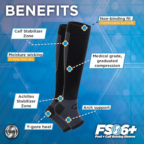 Miniatura 3 de OrthoSleeve Manga de compresión FS6+ para pies y piernas (1 par) para fascitis plantar, dolor de talón, tendinitis de Aquiles, férulas de
