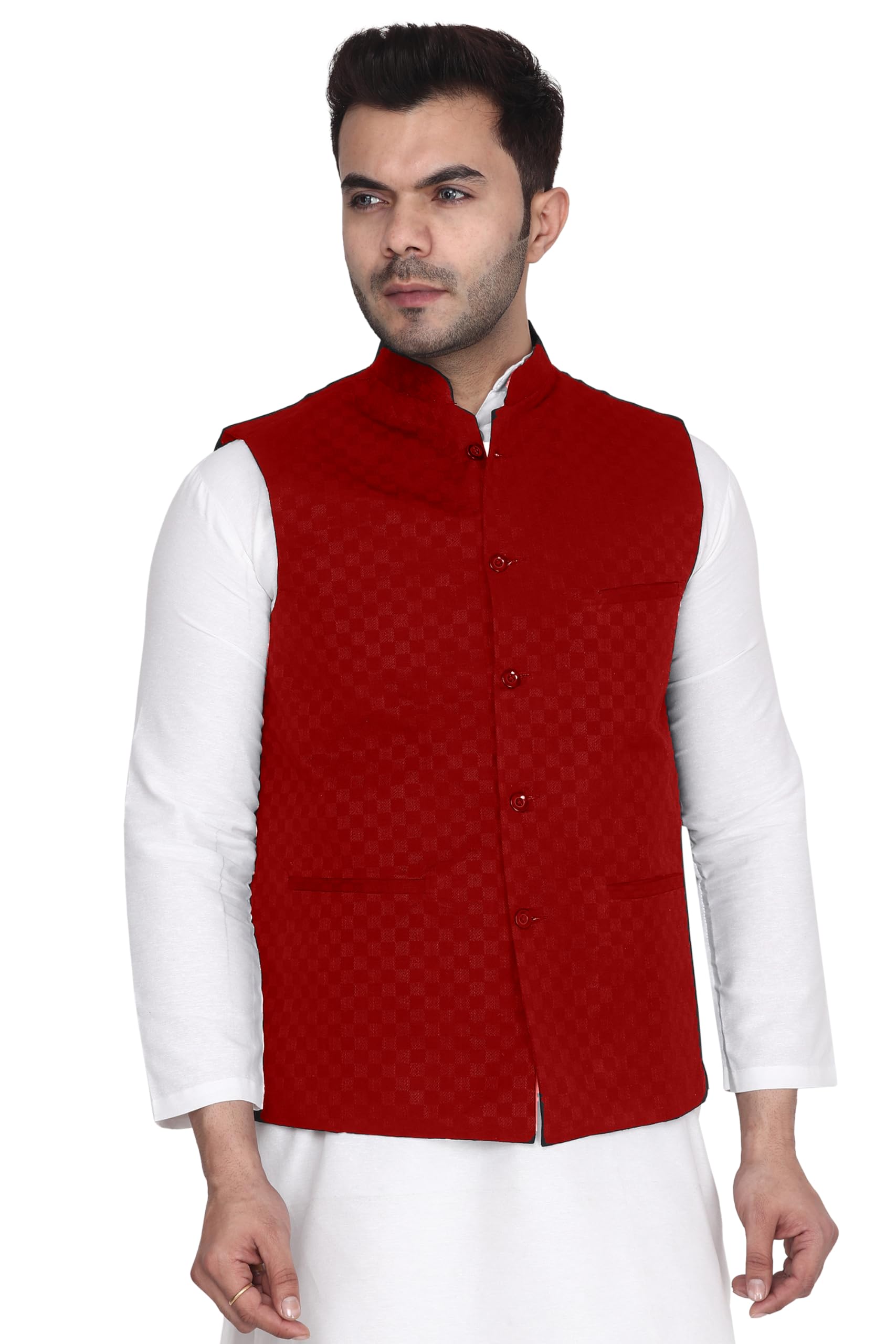 Ethnic Premium Nehru/Modi Jacket/Waistcoat - Sleeveless Coat for Formal & Festival Wear - Red Color-image-21