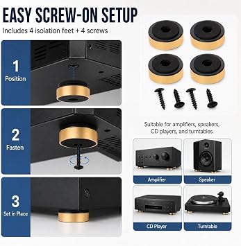 Sam&Johnny 4pcs Speaker Spikes Stand Feet Audio Active Speaker Repair Parts Accessories for DIY Home Theater Sound System and More Gold