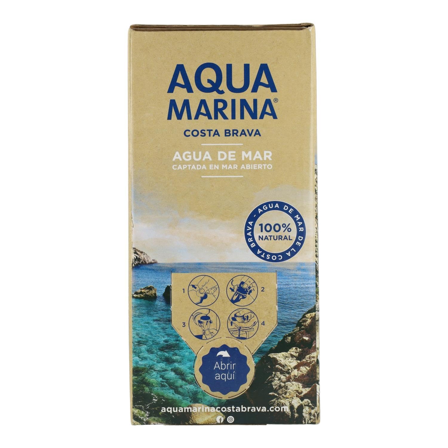 AQUAMARINA Costa Brava - Bag In Box - Isotonisches Meerwasser - Mikrofiltriert und ohne Zusatzstoffe, enthält mehr als 75 Mineralien und Spurenelemente, Remineralisierung. (3 Liter Isotonisch)