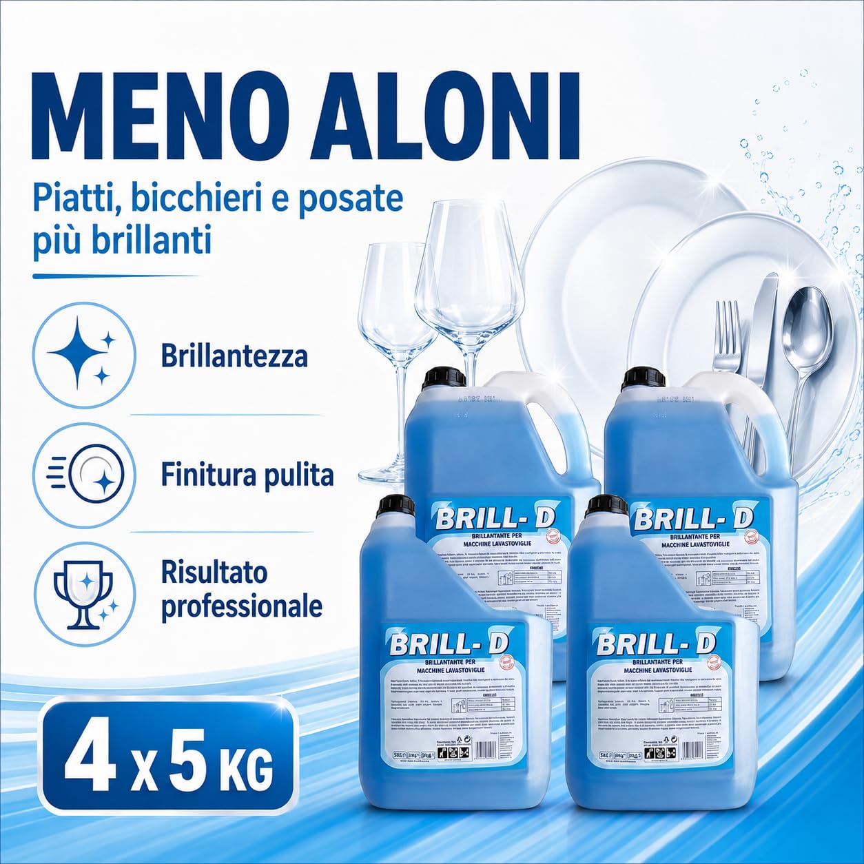 Brillantante Lavastoviglie Professionale 4 x 5 kg, Additivo Liquido per Lavastoviglie, Lavabicchieri e Lavatazzine, Asciugatura Rapida, Stoviglie Brillanti e Senza Aloni