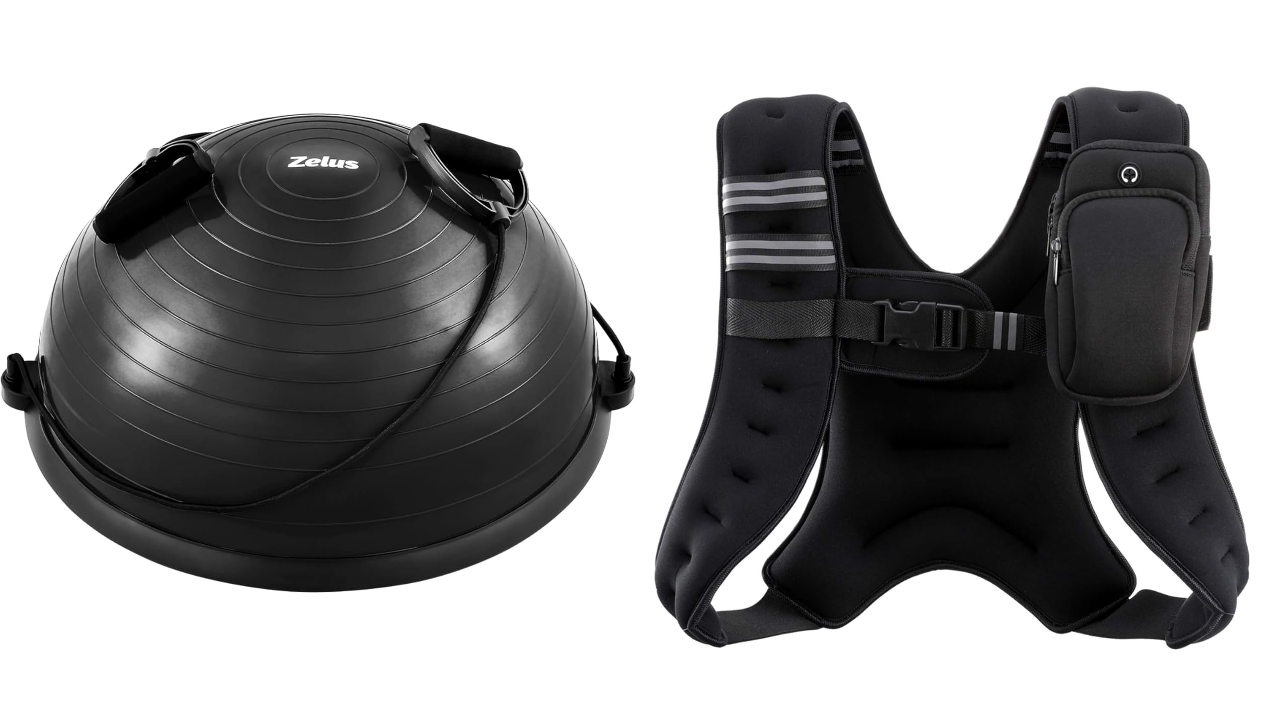 ZELUS Fitness Bundle Balance Ball Trainer with Resistance Bands Foot Pump Weighted Vest for Enhanced Workouts