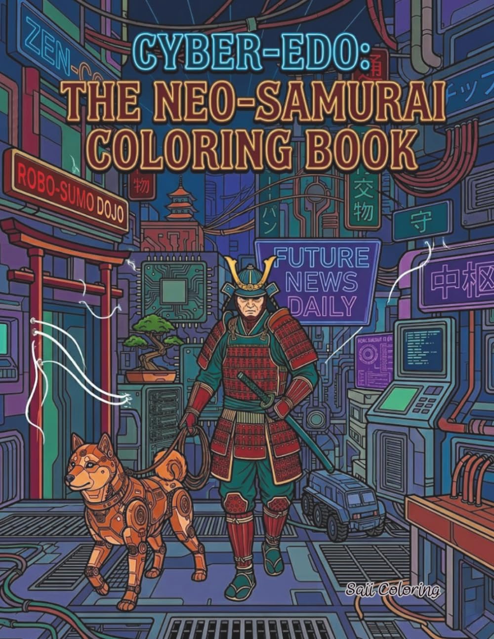 Cyber Edo: The Neo-Samurai Coloring Book: A Futuristic Cyberpunk Coloring Journey Featuring High-Tech Warriors, Robotic Drones, and Sci-Fi Streetscapes for Adults and Teens