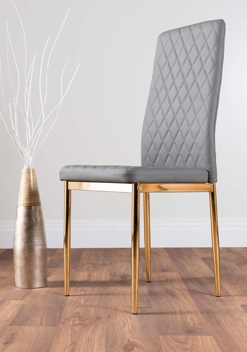 Buy Milan 4/6 Modern Stylish Gold Hatched Diamond Faux Leather Dining