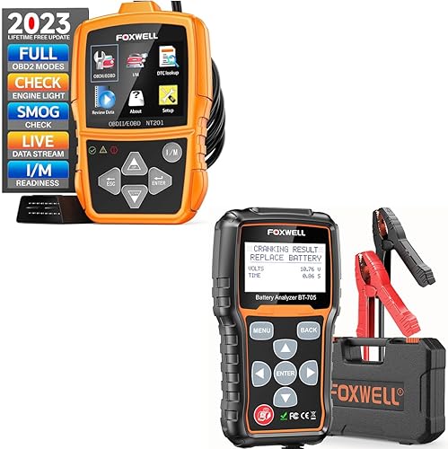 FOXWELL NT201 OBD2 escáner con probador de batería de coche FOXWELL BT705 12V 24V