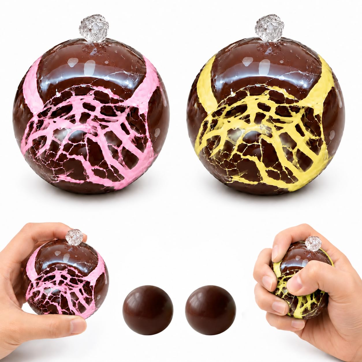 Wax Cracking Squishy Toy Handcrafted Desktop Stress Relief Toy，Pink&Yellow — image 1