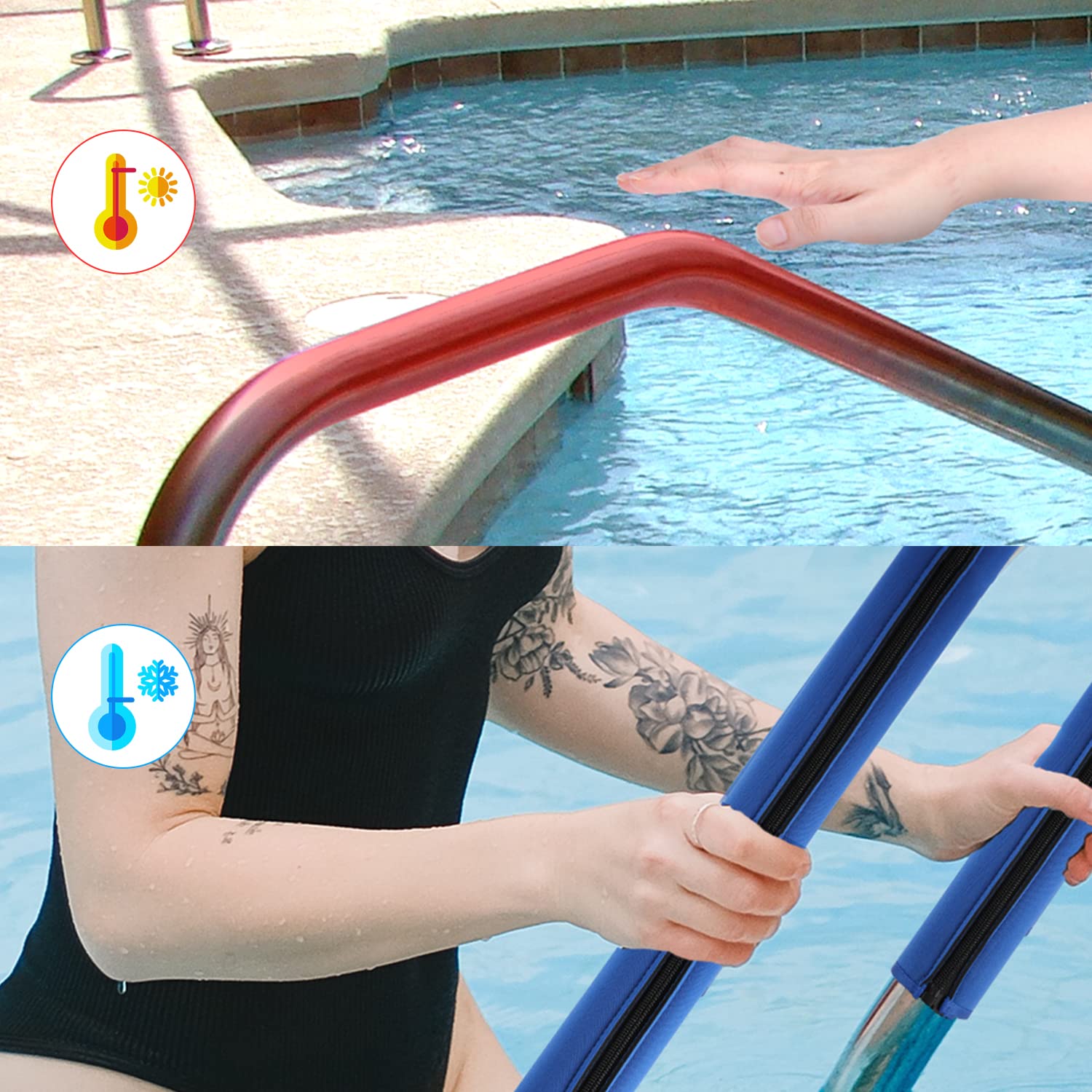 Agarre para Pasamanos de Piscina con Cremallera Antideslizante, Barandilla Azul de Seguridad 120cm de Largo para Aislamiento Térmico en Verano