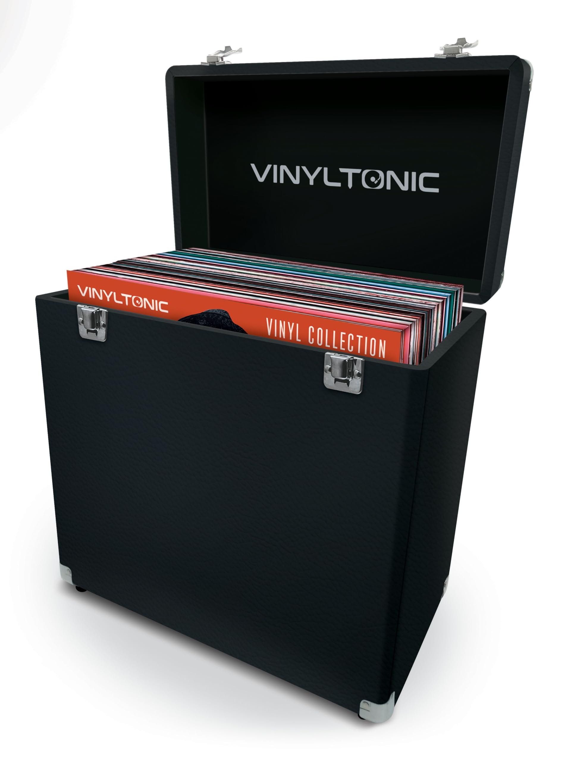 Estuche de almacenamiento LP de vinilo de 12 pulgadas, piel sintética, interior totalmente forrado, esquinas de acero reforzado