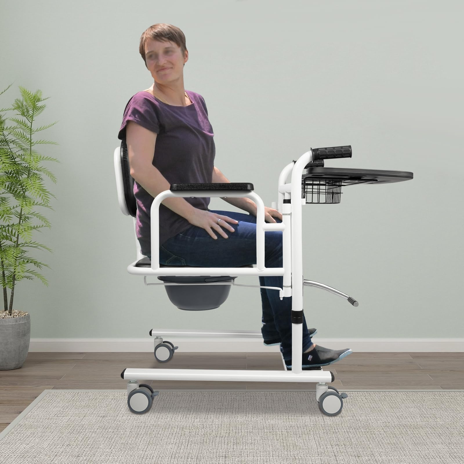Elevador hidráulico para pacientes, capacidad de carga de 150 kg, silla de transporte portátil, multifunción, silla de ducha ajustable en altura para familias, hogares de ancianos y hospitales