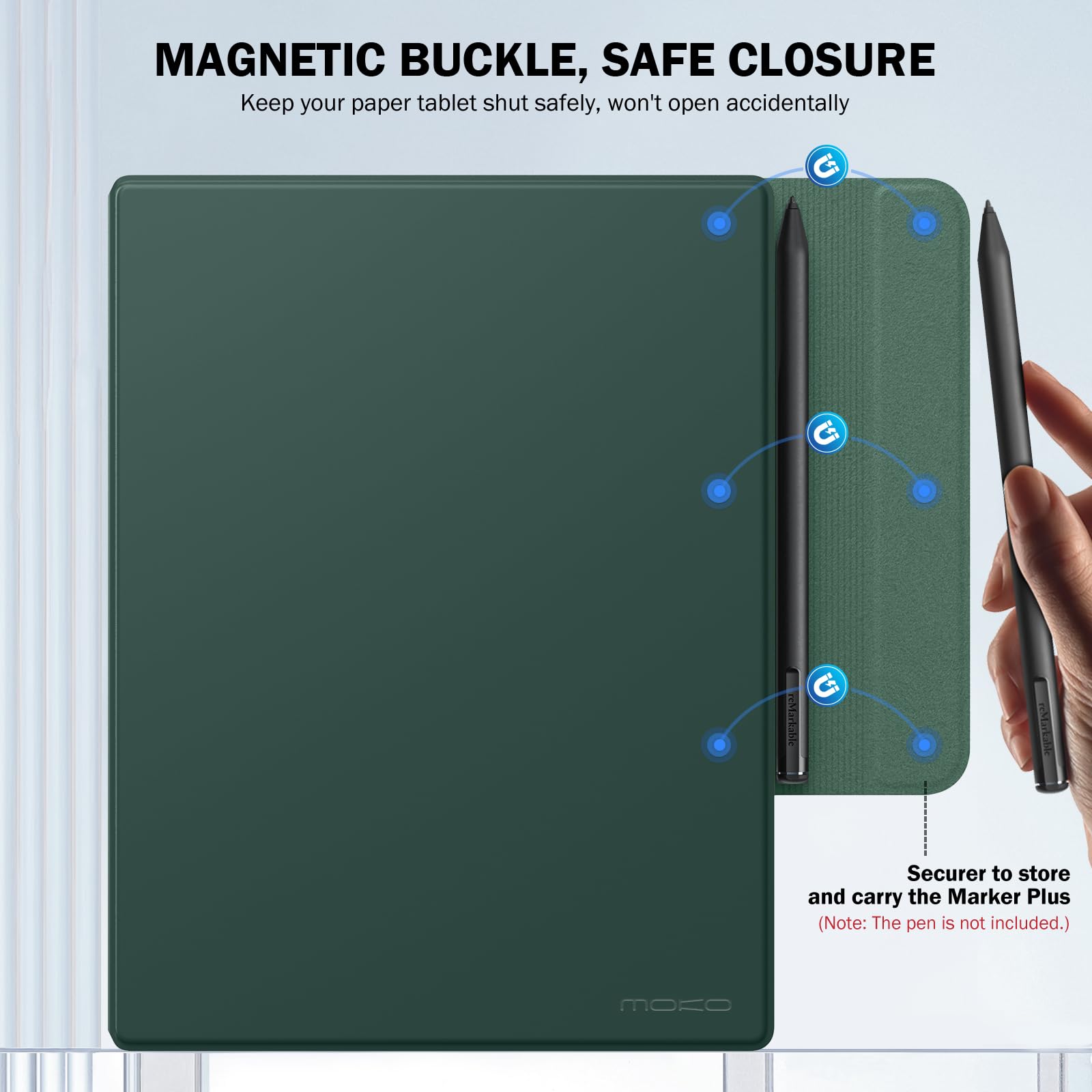 MoKo Custodia Compatibile con remarkable 2 2020, Custodia Folio Magnetica Ultrasottile con Ampia Chiusura per Penna, Cover in Pelle per Tablet per remarkable 2 2020, Verde notte