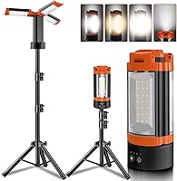 Rylpoint 12000mAh Rechargeable Camping Light with Adjustable Stand, 2200 Lumens 3-Head LED Work Light, Magnetic Tripod Flashlight, Orange