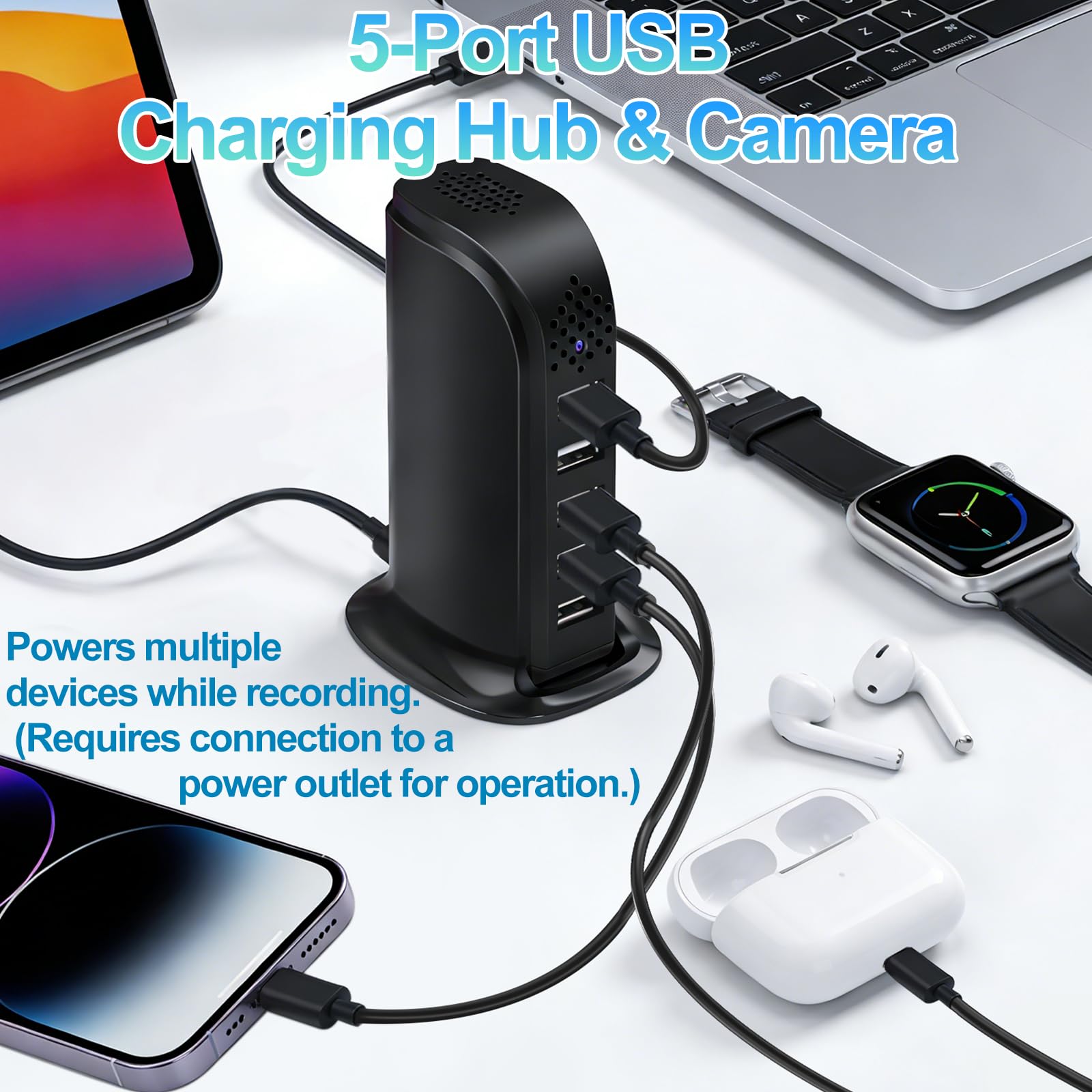 TANGMI Telecamera Spia WiFi, Hub di Ricarica 5-in-1 Mini Telecamera Spia Nascosta, WiFi 2.4G & 5Ghz 1080P HD con Rilevamento del Movimento e Avvisi Istantanei per Casa e Ufficio - 4
