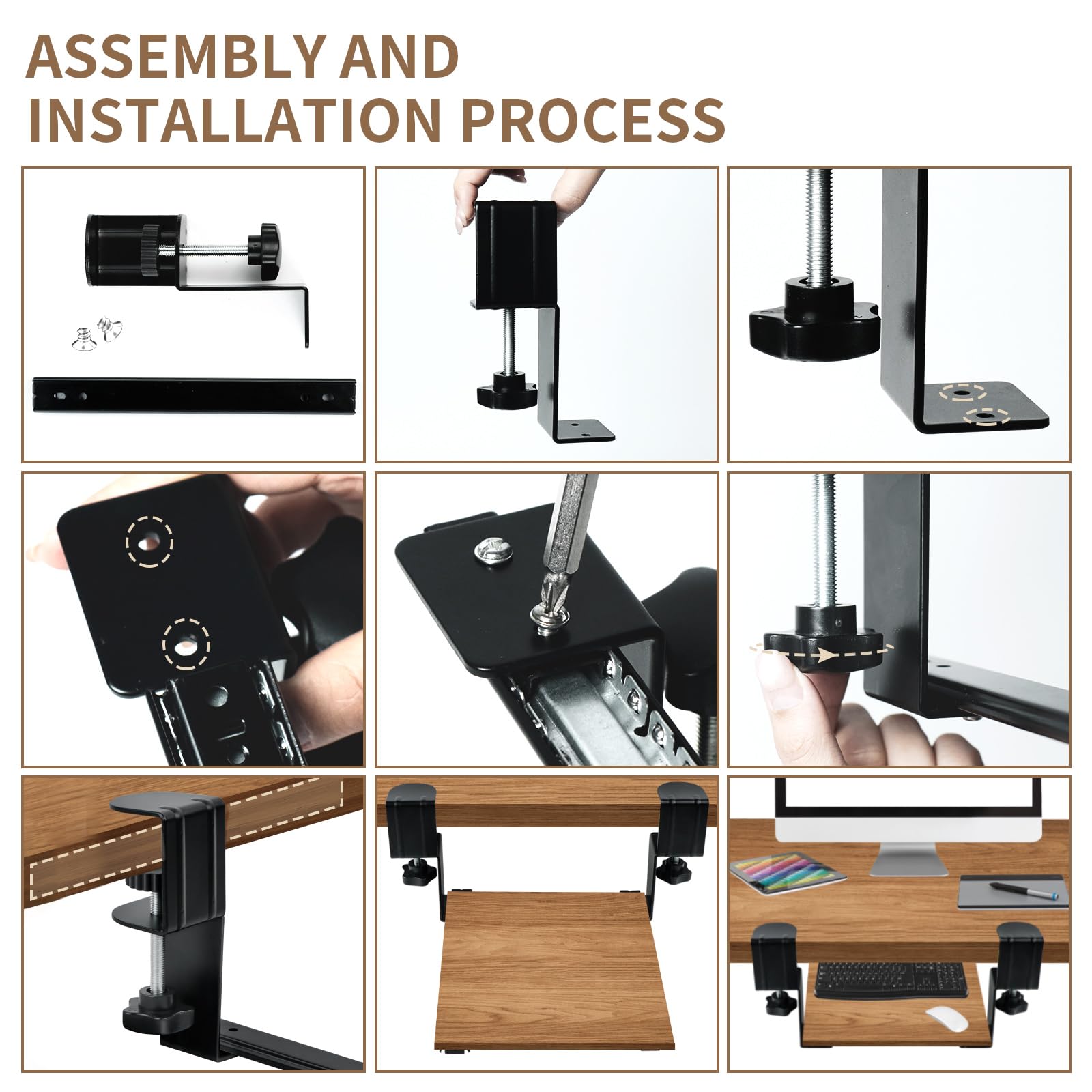 Porta Tastiera Estraibile, Supporto Tastiera Pc con Morsetto C di Grandi Dimensioni, Vassoio per Tastiera Allungabile e Silenzioso per L'Ufficio, 235mm X 140mm (Nero)