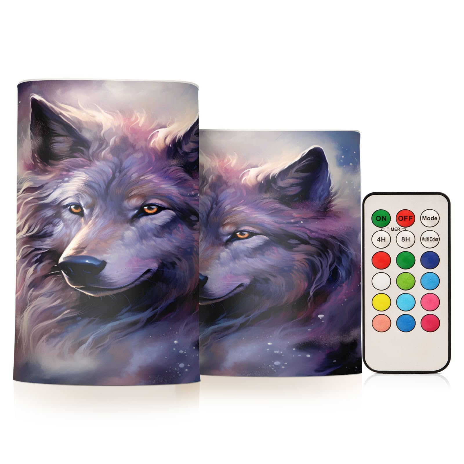ALAZA Wolf (24) Flickering Flameless Candles Battery Operated with Remote Timer,Tea Light Candles LED Pillar Votive Candles set of 2 for Outdoor Indoor Decorations