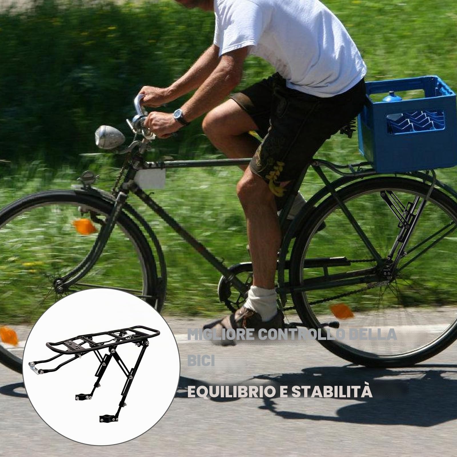 Portapacchi universale per bicicletta, regolabile per 24-29 pollici, portata massima 35 kg