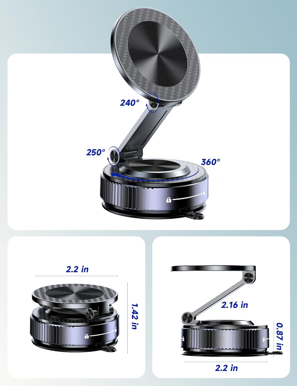 Vacuum Magnetic Phone Holders for Your Car [105+LBS Suction & 3800gf Magnetic] Magsafe Car Mount, 360° Adjustable Car Phone Holder Mount for Windshield/Mirror/Kitchen/Gym for iPhone & Android - Image 8