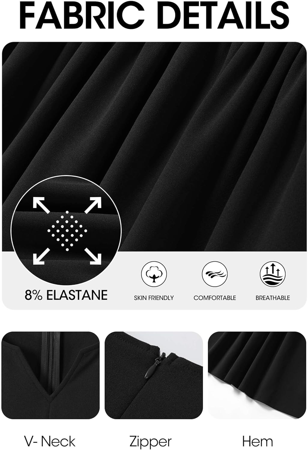 Nmoder Cocktail Dress 3/4 Sleeve Semi Formal Dresses Empire Waist A Line Church Dresses with Pockets Black 3XL - Image 7