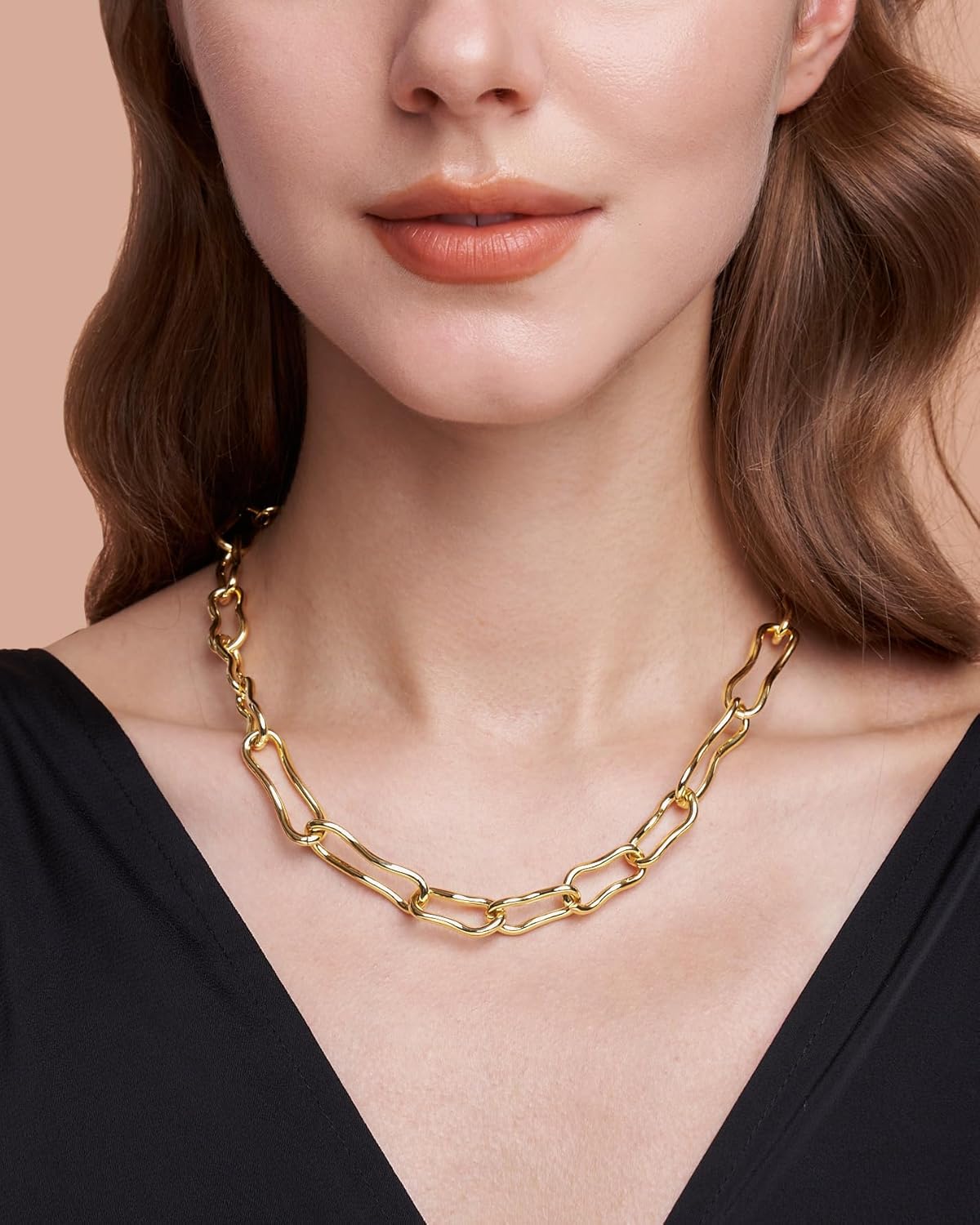 18K Gold Plated Large Stackable Adjustable Curved Irregular Infinity Forever Chain Necklace For Women by SNGIA, Chunky Dramatic Cuban Link Paperclip Chain Toggle Clasp Layered Trendy Charm Statement Jewelry Gifts, Bohemian Vintage Handmade Unique Cute Thin Skinny Summer Beach Fashion Nickle Free Rhinestone Accessories - Image 4