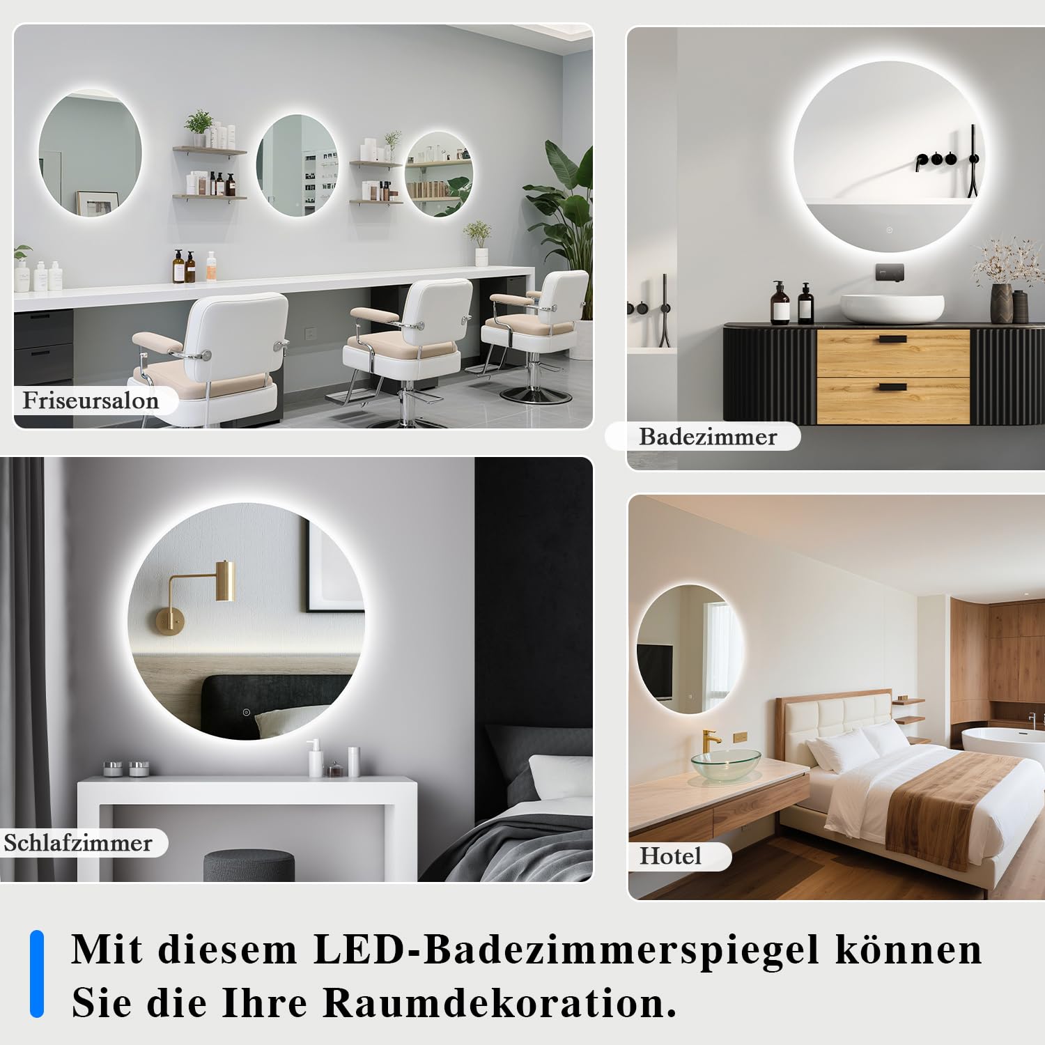 Badspiegel mit Beleuchtung - LED-Badezimmer-Spiegel-Round 50cm,Touch-Schalter,Dimmbar,3 Lichtfarben, Speicherfunktion, Badezimmerspiegel mit HD Sicherheitsgla - Explosionsschutz Wandspiegel