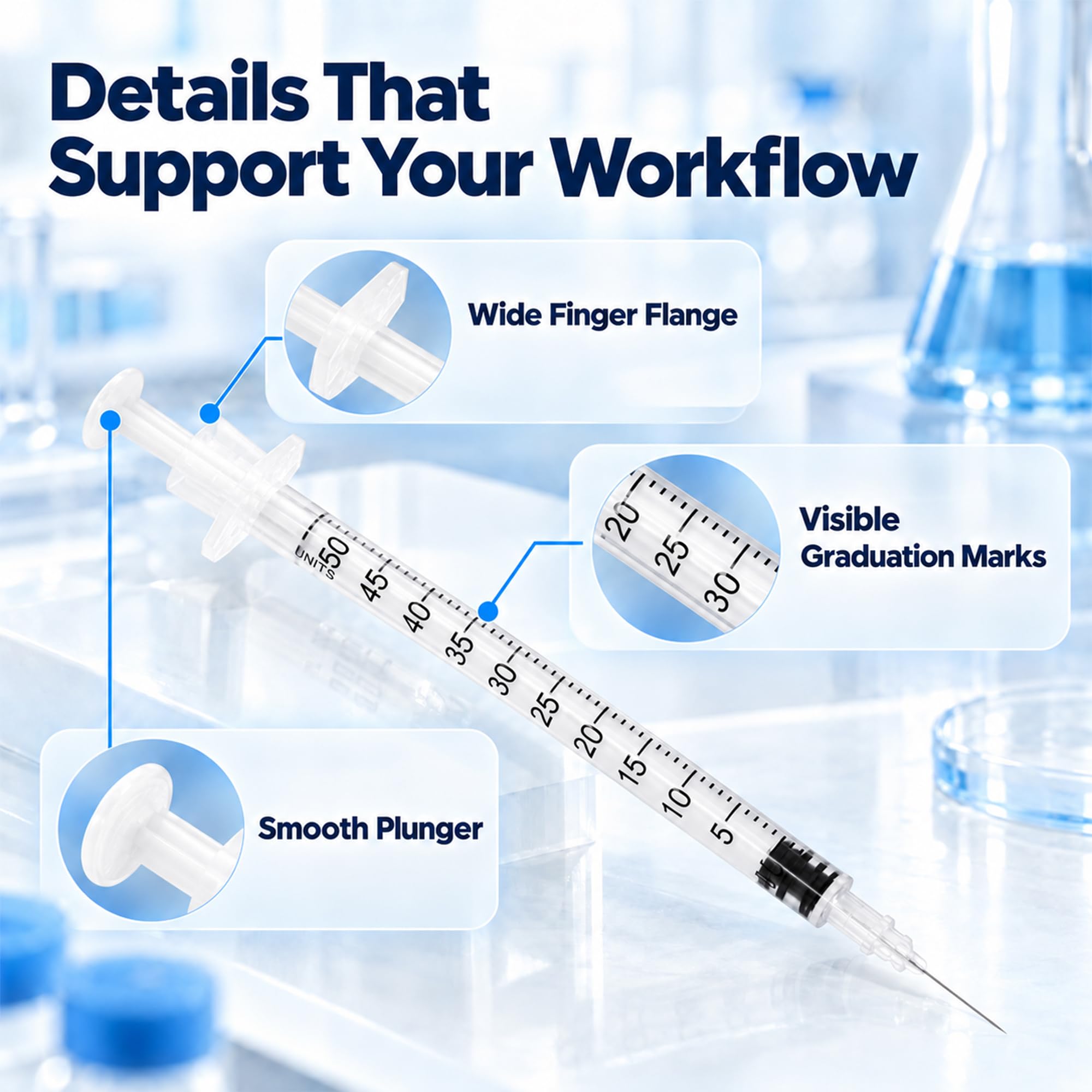 0.5ml Syringes 30G 5/16" 8mm Needle U-100 Disposable Lab Syringe, 100 Pack — Amazon image 3