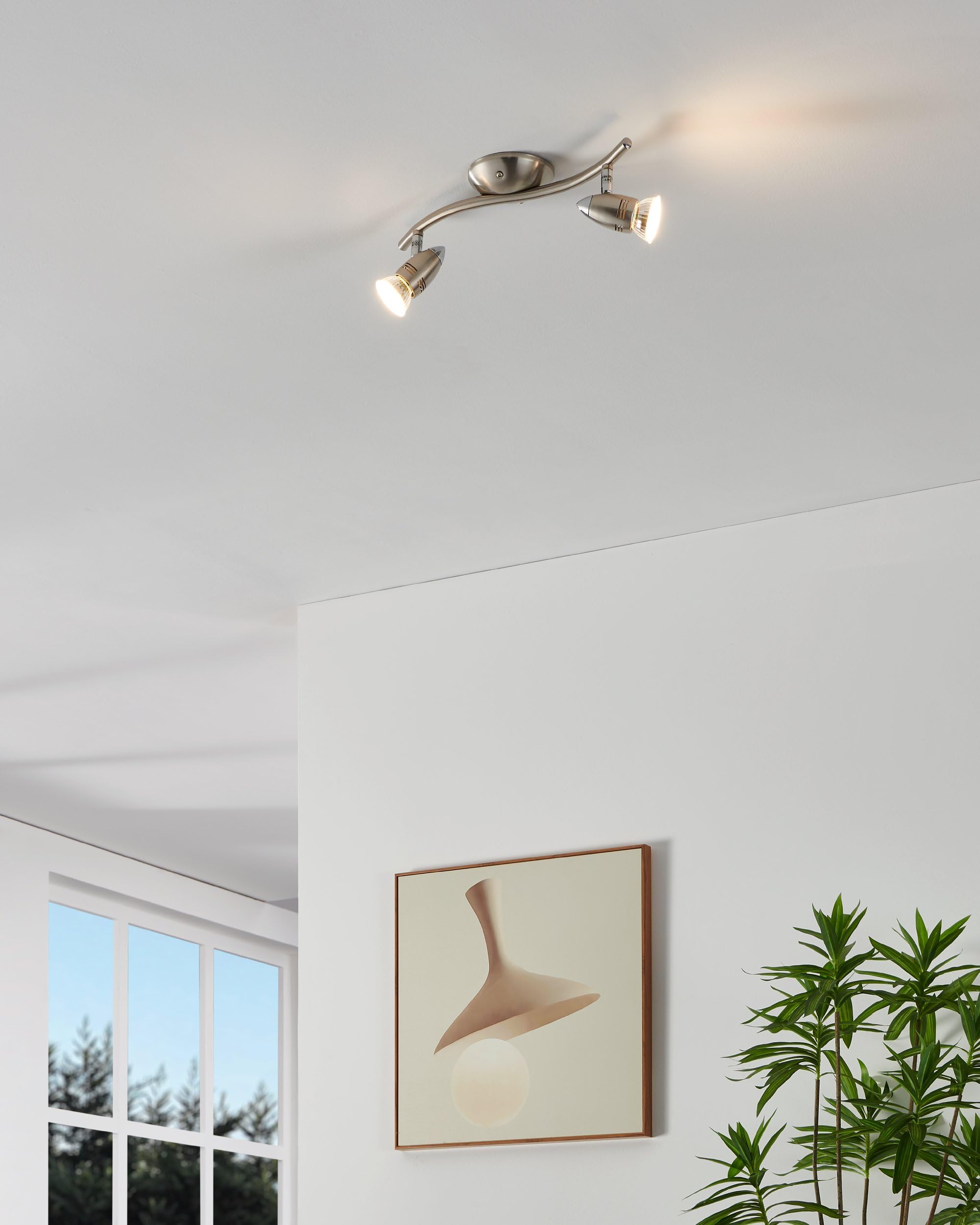EGLO Lampa sufitowa LED Magnum LED, 2-punktowa lampa sufitowa, reflektor sufitowy z metalu, lampa do salonu w kolorze matowym nikiel, chrom, reflektory punktowe z żarówką GU10, ciepła biel