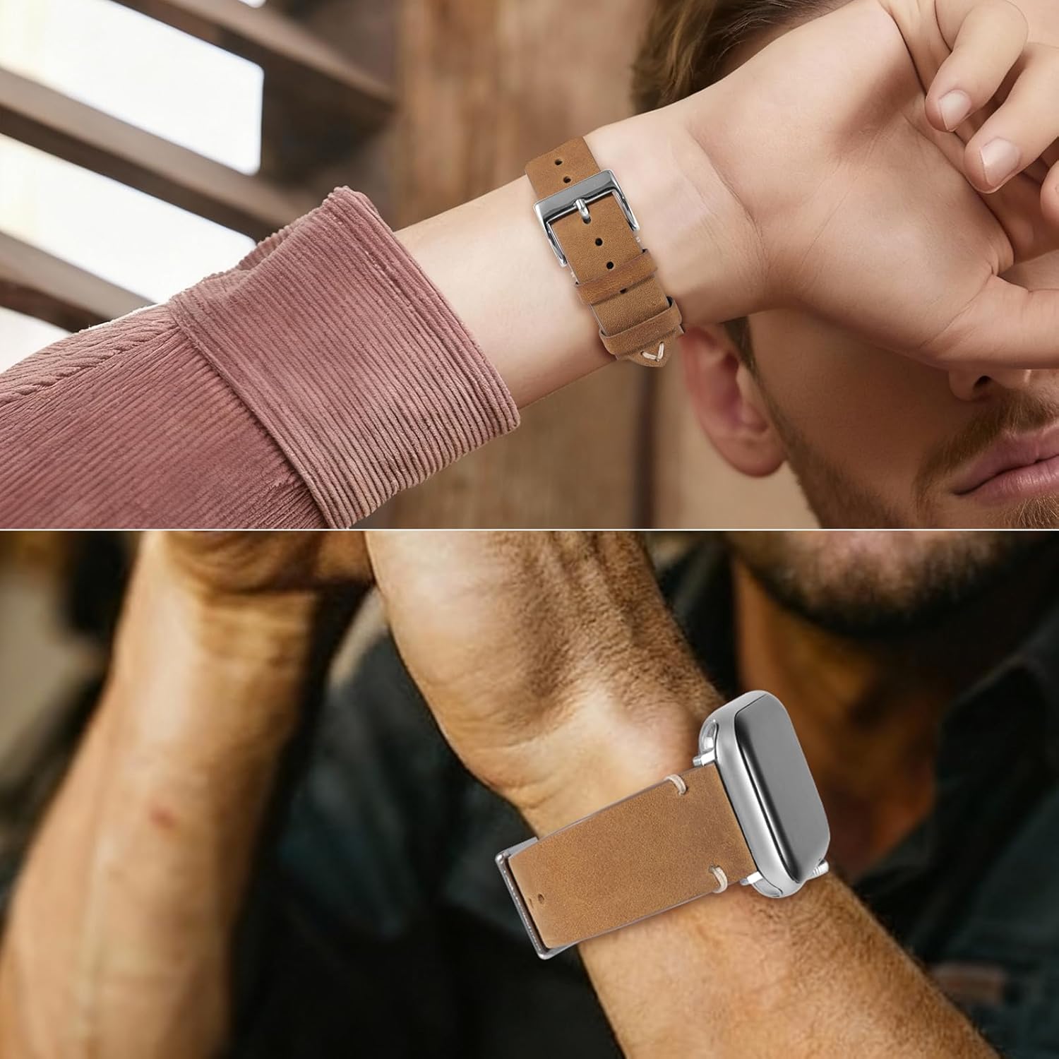 Rugged Genuine Leather Bands Compatible with Apple Watch 49mm 46mm 44mm 45mm 42mm 41mm 40mm 38mm for Women Men, Durable Wide Watch Replacement Straps for iWatch Ultra SE 11 10 9 8 7 6 5 4 3 2 1 - Image 2