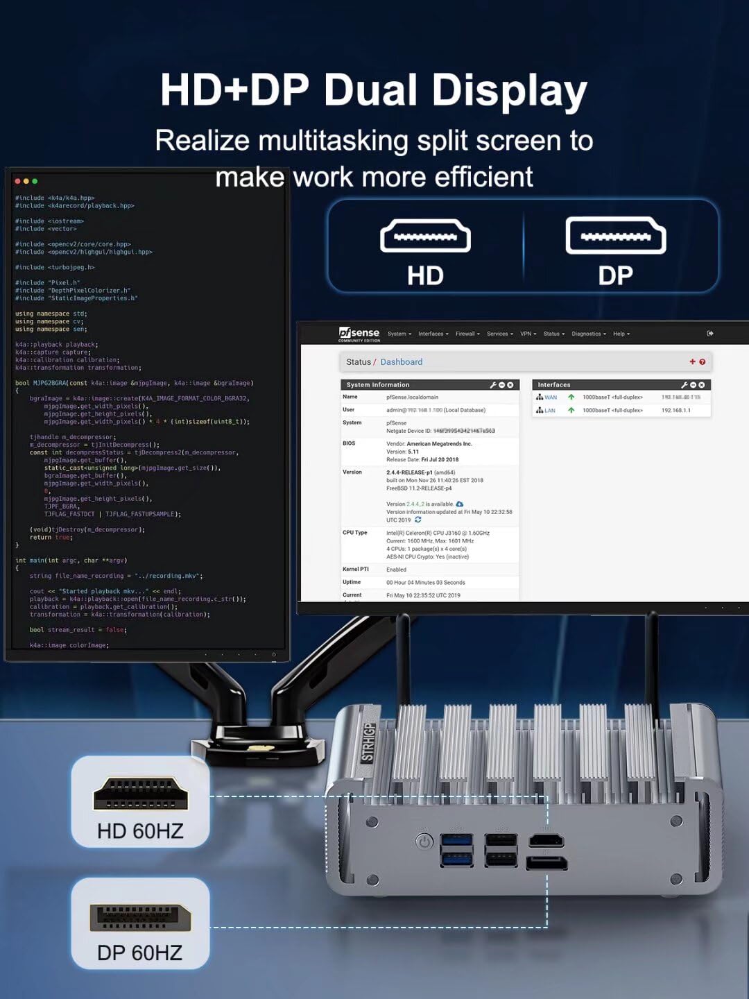 Fanless Mini PC Firewall Appliance N100, 32GB RAM DDR5+1TB NVMe SSD, 4USB WiFi 2.5GbE LAN, Soft Routing Mini PC Small Server Apoyo VPN AES-NI Ubuntu Debian Vmware ESXi Centos