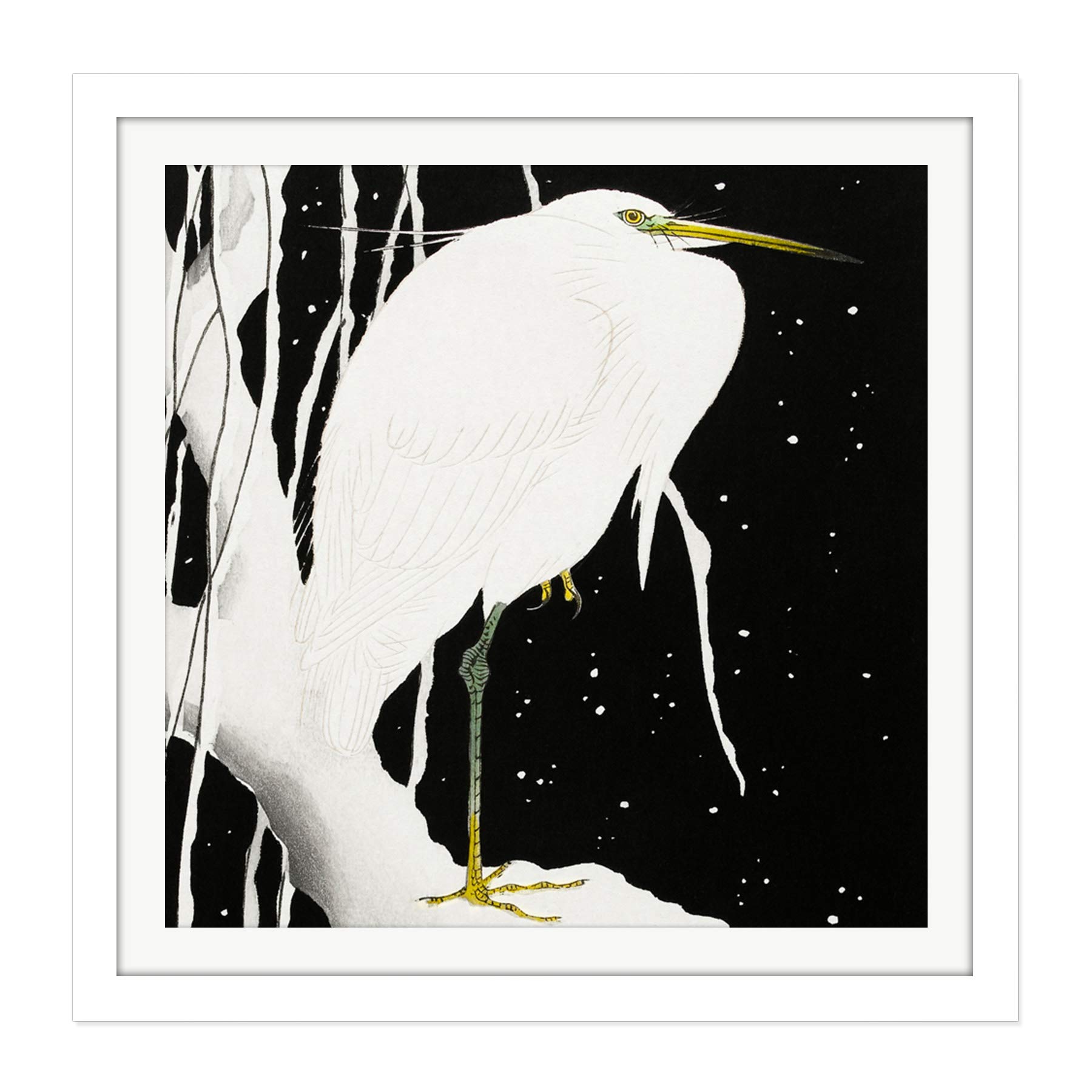 Artery8 Ohara Koson Heron In Snow Japanese Painting Square Wooden Framed Wall Art Print Picture 16X16 Inch